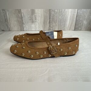 Women’s Studded Brown Mary Jane Flats -8.5